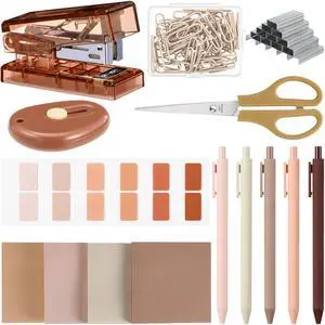 Khaki Mini Office Supplies Kit School Supplies Desk Accessories with Gel Pens Sticky Notes Stapler 1000 Scissor Paper Clips Index Tabs Box Cutter for Back to School Office Khaki Mini Office Supplies Kit School Supplies Desk Accessories with Gel Pens Sticky Notes Stapler 1000 Scissor Paper Clips Index Tabs Box Cutter for Back to School Office