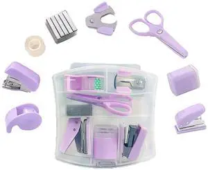 8 Pack Mini Office Supply Kit Portable Case with Scissors,Tape Dispenser Set, Punch,Pencil Sharpener, Mini Stapler with Staples and Staple Remover (Purple) 8 Pack Mini Office Supply Kit Portable Case with Scissors,Tape Dispenser Set, Punch,Pencil Sharpener, Mini Stapler with Staples and Staple Remover (Purple)