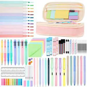 80Pcs Aesthetic School Supplies with Cute Pencil Case, 12 Pastel Highlighters, 4 Multicolor Ballpoint Pens, 6 Gel Pens with Refills, 10 Mechanical Pencils with Leads for Student Stationery Set(Pink) 80Pcs Aesthetic School Supplies with Cute Pencil Case, 12 Pastel Highlighters, 4 Multicolor Ballpoint Pens, 6 Gel Pens with Refills, 10 Mechanical Pencils with Leads for Student Stationery Set(Pink)