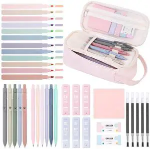 School Supplies Kit, 38 PCS Cute Stationery Set with Large Pencil Case, Pens, Mechanical Pencil Set, Highlighters & Refills, Aesthetic School Supplies for Girls, College, Back to School Pink School Supplies Kit, 38 PCS Cute Stationery Set with Large Pencil Case, Pens, Mechanical Pencil Set, Highlighters & Refills, Aesthetic School Supplies for Girls, College, Back to School Pink