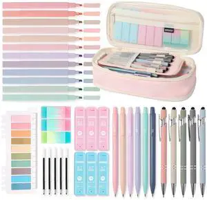39PCS Aesthetic School Supplies with Cute Pencil Case, 5X Ballpoint Pens with Stylus Tip, 12X Pastel Highlighters, 6X Mechanical Pencil Set 0.5&0.7mm, Suit for Preppy School College Essentials (pink) 39PCS Aesthetic School Supplies with Cute Pencil Case, 5X Ballpoint Pens with Stylus Tip, 12X Pastel Highlighters, 6X Mechanical Pencil Set 0.5&0.7mm, Suit for Preppy School College Essentials (pink)