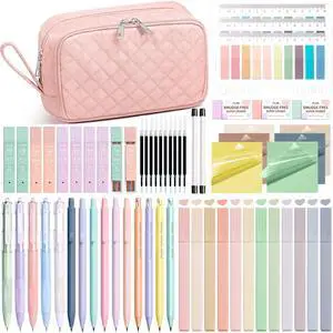 62PCS Aesthetic Back to School Supplies w/ Cute Pencil Case Stationary Set 62PCS Aesthetic Back to School Supplies w/ Cute Pencil Case Stationary Set