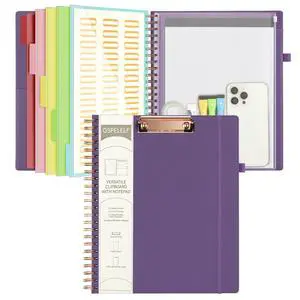 Leather Spiral Clipboard Folder with Storage Zipper Pouch, Foldable Clipboard Folio with Notepad for Letter Size, 5 Folders with 10 Pockets, 39 Divider Label Stickers (Purple) Leather Spiral Clipboard Folder with Storage Zipper Pouch, Foldable Clipboard Folio with Notepad for Letter Size, 5 Folders with 10 Pockets, 39 Divider Label Stickers (Purple)