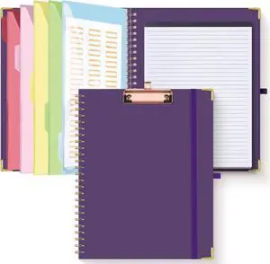 Clipboard Folio with Refillable Lined Notepad for Letter Size (11" x 8.5"), 5 Dividers with 10 Pockets, Elastic Pen Holder and File Folder Labels, Spiral Nurse Clipboard Artboard(Dark Purple) Clipboard Folio with Refillable Lined Notepad for Letter Size (11" x 8.5"), 5 Dividers with 10 Pockets, Elastic Pen Holder and File Folder Labels, Spiral Nurse Clipboard Artboard(Dark Purple)