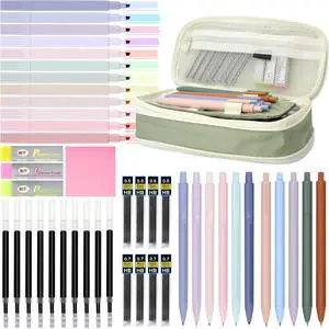 46 PCS Aesthetic School Supplies with Pencil Case, Pastel Highlighters, Erasable Pens, Refills, Mechanical Pencils for Students Stationary College Essentials 46 PCS Aesthetic School Supplies with Pencil Case, Pastel Highlighters, Erasable Pens, Refills, Mechanical Pencils for Students Stationary College Essentials