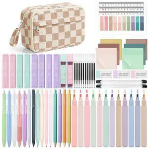62PCS Aesthetic School Supplies with Corduroy Pencil Case, Pastel Highlighters Gel Pens Mechanical Pencils, Cute College Essentials Set, Cute College Daily Essentials SetChecked 62PCS Aesthetic School Supplies with Corduroy Pencil Case, Pastel Highlighters Gel Pens Mechanical Pencils, Cute College Essentials Set, Cute College Daily Essentials SetChecked
