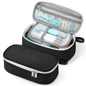 Large Capacity Pencil Case Portable Pencil Pouch Bag School Supplies for College Students Girls Boys Adults (Black) Large Capacity Pencil Case Portable Pencil Pouch Bag School Supplies for College Students Girls Boys Adults (Black)