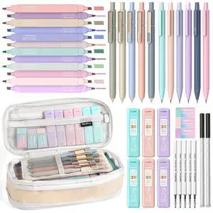 School Supplies Stationary Set with Pencil Case, 39 PCS Cream School Supplies Stationary Set with Pencil Case, 39 PCS Cream