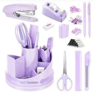 Office Supplies Set, Desk Accessory Organizer Kit, Purple Office Supplies Set, Desk Accessory Organizer Kit, Purple