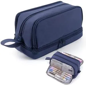 Large Capacity Pencil Case 4 Compartments, Pencil Pouch Bag with Zipper Portable Handle, Pen Case Bag Stationery Organizer for Office College School Adults Teen Girls Boys Men Women, Dark Blue Large Capacity Pencil Case 4 Compartments, Pencil Pouch Bag with Zipper Portable Handle, Pen Case Bag Stationery Organizer for Office College School Adults Teen Girls Boys Men Women, Dark Blue