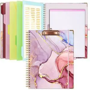 Clipboard with Storage 8.5 X 11Padfolio Organizer, Spiral Portfolio Letter Size with Notepad, Pen Holder, 5 Extra Folder Divider Pages, Elastic Closure Nurse Office Essentials (Pink Marble) Clipboard with Storage 8.5 X 11Padfolio Organizer, Spiral Portfolio Letter Size with Notepad, Pen Holder, 5 Extra Folder Divider Pages, Elastic Closure Nurse Office Essentials (Pink Marble)