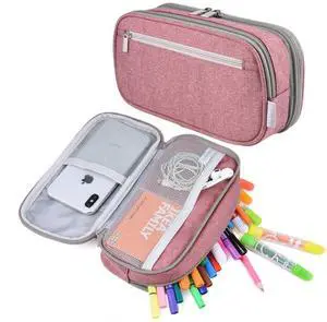 Big Capacity Pencil Case Large Pencil Bag Pouch High Storage Pen Marker Holder 3 Multi Functional Compartments Office Desk Organizer Makeup Bag, Pink Big Capacity Pencil Case Large Pencil Bag Pouch High Storage Pen Marker Holder 3 Multi Functional Compartments Office Desk Organizer Makeup Bag, Pink