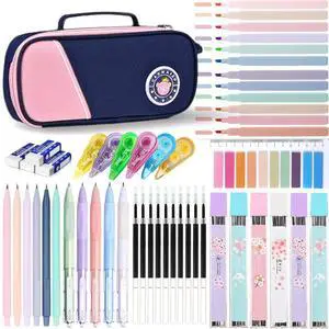 46 Pcs Large Capacity Pencil Pouch with Aesthetic School Supplies, 12 Pastel Highlighters, 5 Black Ink Gel Pens, 6 Mechanical Pencils Set 0.5 & 0.7mm, Sticky Notes, Stationary Set for Student (Pink) 46 Pcs Large Capacity Pencil Pouch with Aesthetic School Supplies, 12 Pastel Highlighters, 5 Black Ink Gel Pens, 6 Mechanical Pencils Set 0.5 & 0.7mm, Sticky Notes, Stationary Set for Student (Pink)