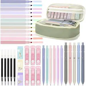 38 PCS Aesthetic School Supplies with Big Pen Case, 5 Black Ink Gel Pens, 12 Pastel Highlighters, 6 Mechanical Pencils Set 0.5 & 0.7 mm for Students Back to School 38 PCS Aesthetic School Supplies with Big Pen Case, 5 Black Ink Gel Pens, 12 Pastel Highlighters, 6 Mechanical Pencils Set 0.5 & 0.7 mm for Students Back to School