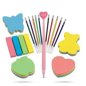 800pcs Super Sticky Note Paper. Heart Shape. Butterfly Shape. Bear Shape. Apple Shape. Index Labels. Page Number Markers. Love Pen and a 12-Color Glossy Pen core Combo Set. 800pcs Super Sticky Note Paper. Heart Shape. Butterfly Shape. Bear Shape. Apple Shape. Index Labels. Page Number Markers. Love Pen and a 12-Color Glossy Pen core Combo Set.