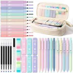 School Supplies with Cute Pencil Case, 39ct, Cream School Supplies with Cute Pencil Case, 39ct, Cream