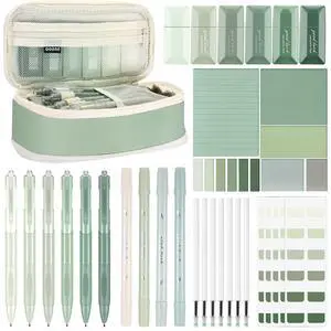 38 Pcs Aesthetic Office Supplies with Pen Case Sticky Notes Gel Pens Highlighters Correction Tapes Stationery Kit for Office Work Coworkers(Green Color,Classic) 38 Pcs Aesthetic Office Supplies with Pen Case Sticky Notes Gel Pens Highlighters Correction Tapes Stationery Kit for Office Work Coworkers(Green Color,Classic)