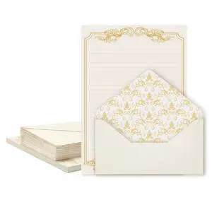 90 Piece Stationery Set - 60 Vintage-Style Paper Sheets + 30 Envelopes, Gold Border Letter Writing Paper for Love Letters & Party Invitations 90 Piece Stationery Set - 60 Vintage-Style Paper Sheets + 30 Envelopes, Gold Border Letter Writing Paper for Love Letters & Party Invitations