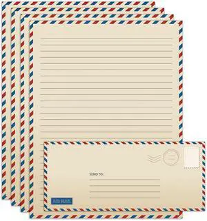 Vintage Airmail Stationery Paper Set, 100-Piece Set (50 Lined Sheets + 50 Matching Envelopes), Letter Size 8.5 x 11 inch, Double Sided & Lined Paper, Vintage Airmail Stationery Paper Set, 100-Piece Set (50 Lined Sheets + 50 Matching Envelopes), Letter Size 8.5 x 11 inch, Double Sided & Lined Paper,