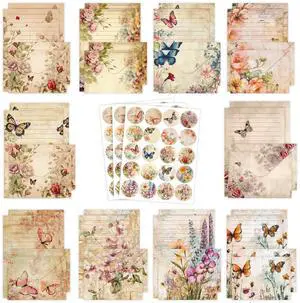 Stationery Paper Envelopes Set 160 Pcs - 50 Lined Writing Paper, 50 Envelopes, 60 Dot Stickers, Vintage/Floral/Leaf/Watercolor Multi-Style Options (STATIONERY-160PCS-VINTAGE) Stationery Paper Envelopes Set 160 Pcs - 50 Lined Writing Paper, 50 Envelopes, 60 Dot Stickers, Vintage/Floral/Leaf/Watercolor Multi-Style Options (STATIONERY-160PCS-VINTAGE)