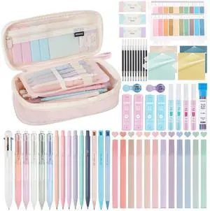 58 PCS Aesthetic School Supplies with Cute Pencil Case,12 Pastel Highlighters, 5 Gel Pens Black Ink9 Mechanical Pencils forStudent StationaryCollegeEssentials Gifts (pink) 58 PCS Aesthetic School Supplies with Cute Pencil Case,12 Pastel Highlighters, 5 Gel Pens Black Ink9 Mechanical Pencils forStudent StationaryCollegeEssentials Gifts (pink)