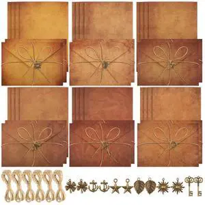 Stationary Paper and Envelopes,Letter Writing Stationery Set,Includes Vintage Papers,Vintage Envelopes,Retro Accessories,Ropes(60 Pieces) Stationary Paper and Envelopes,Letter Writing Stationery Set,Includes Vintage Papers,Vintage Envelopes,Retro Accessories,Ropes(60 Pieces)