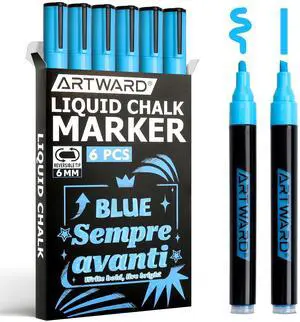 6pc Blue Liquid Chalk Markers - Non-Toxic Erasable 6mm Reversible Tips 6pc Blue Liquid Chalk Markers - Non-Toxic Erasable 6mm Reversible Tips