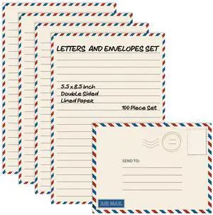 Vintage Airmail Mini Stationery Set, 100 Piece Set (50 Lined Sheets + 50 Matching Envelopes), 5.5 x 8.25 inch, Design, Double Sided Printing, Double Side Lined Paper, Vintage Airmail Mini Stationery Set, 100 Piece Set (50 Lined Sheets + 50 Matching Envelopes), 5.5 x 8.25 inch, Design, Double Sided Printing, Double Side Lined Paper,