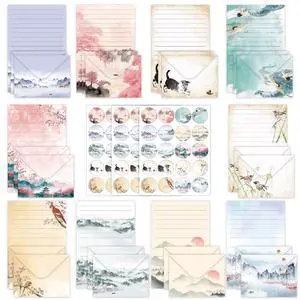 160 Pcs Stationery Set with Envelopes, 50 A5 Sheets of Stationery (10 Designs) with 50 Envelopes and 60 Stickers, Letter Writing Stationery for Home, Office, School, Set B 160 Pcs Stationery Set with Envelopes, 50 A5 Sheets of Stationery (10 Designs) with 50 Envelopes and 60 Stickers, Letter Writing Stationery for Home, Office, School, Set B