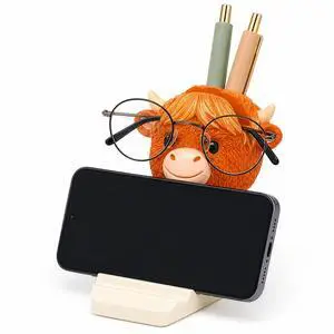 Highland Coo Mate Highland Cow Desk Organizer for Glasses, Phone & Pens, Hand-Painted Phone Stand & Eyeglass Holder Gift for Cow Lovers Highland Coo Mate Highland Cow Desk Organizer for Glasses, Phone & Pens, Hand-Painted Phone Stand & Eyeglass Holder Gift for Cow Lovers