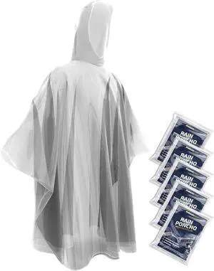 Disposable Rain Ponchos for Adults (5 Pack) Disposable Rain Ponchos for Adults (5 Pack)
