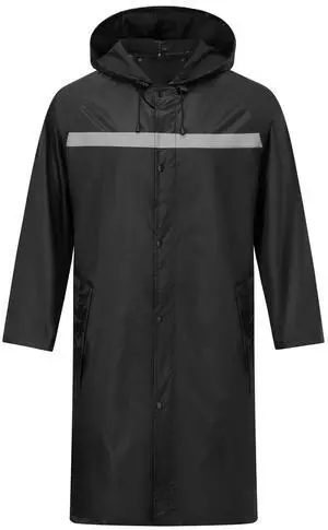 Mens Long Safety Rain Coats with Air Vents Reflective Stripes Waterproof Packable Work Rain Jacket with Hood Lightweight Emergency Raincoat Ponchos (Black,Large) Mens Long Safety Rain Coats with Air Vents Reflective Stripes Waterproof Packable Work Rain Jacket with Hood Lightweight Emergency Raincoat Ponchos (Black,Large)