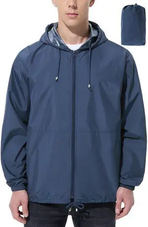 Mens Rain Jacket Raincoat Waterproof Windbreaker Navy Blue XL Mens Rain Jacket Raincoat Waterproof Windbreaker Navy Blue XL
