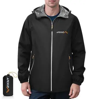 Packable Rain Jacket Men with Reflective Zipper, Lightweight Waterproof Jacket Windbreaker Hooded Raincoat, Mens Rain Jackets for Outdoor, Running, Hiking, Travel, Cycling (Black, L) Packable Rain Jacket Men with Reflective Zipper, Lightweight Waterproof Jacket Windbreaker Hooded Raincoat, Mens Rain Jackets for Outdoor, Running, Hiking, Travel, Cycling (Black, L)