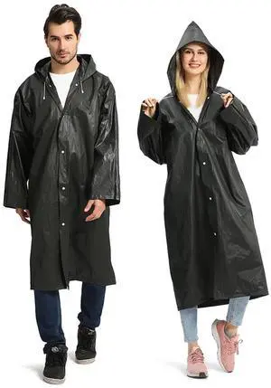 Unisex Adult Black EVA Waterproof Rain Poncho Coat with Hood and Long Sleeves Unisex Adult Black EVA Waterproof Rain Poncho Coat with Hood and Long Sleeves