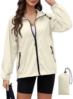 Rain Jackets For Women Light Raincoat Waterproof Beige, L Rain Jackets For Women Light Raincoat Waterproof Beige, L