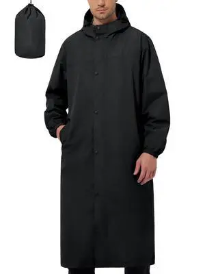 Mens Long Rain Jacket Raincoat Waterproof Rain Poncho Black M Mens Long Rain Jacket Raincoat Waterproof Rain Poncho Black M