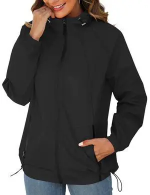 Lightweight Raincoat Women's Waterproof Windbreaker Packable Outdoor Hooded Fall Rain Jacket Coats Black S Lightweight Raincoat Women's Waterproof Windbreaker Packable Outdoor Hooded Fall Rain Jacket Coats Black S