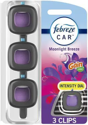 Car Air Freshener Vent Clip Gain Moonlight Breeze Scent, .07 oz. Car Vent Clip, Pack of 3 and Stay-Fresh Storage Case Car Air Freshener Vent Clip Gain Moonlight Breeze Scent, .07 oz. Car Vent Clip, Pack of 3 and Stay-Fresh Storage Case