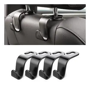 4 Pack Curved Headrest Hooks for Vehicle Seats, Black Style 2 4 Pack Curved Headrest Hooks for Vehicle Seats, Black Style 2