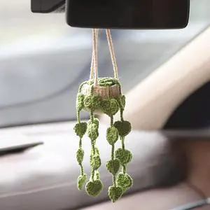 Cute Crochet Plant for Car Rear View Mirror,Boho Hanging Accessories Decor Cute Crochet Plant for Car Rear View Mirror,Boho Hanging Accessories Decor