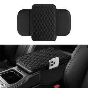 Car Center Console Cover, Upgraded Leather Car Armrest Cushion with 2 Storage Pockets, Universal Waterproof Cushion Pad, Non-Slip Car Interior Accessories, Fits Most Sedans SUVs Trucks (Black) Car Center Console Cover, Upgraded Leather Car Armrest Cushion with 2 Storage Pockets, Universal Waterproof Cushion Pad, Non-Slip Car Interior Accessories, Fits Most Sedans SUVs Trucks (Black)