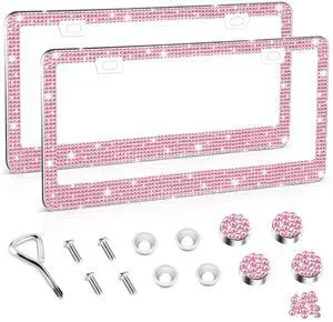 Bling License Plate Frame for Women, 2Pack Rhinestone Handcrafted Crystal Premium Stainless Steel, Stainless Steel Car Accessories with Diamond Sparkle Glitter Caps (Pink) Bling License Plate Frame for Women, 2Pack Rhinestone Handcrafted Crystal Premium Stainless Steel, Stainless Steel Car Accessories with Diamond Sparkle Glitter Caps (Pink)