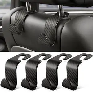 Universal 4 Pack Car Seat Headrest Purse Hook, Carbon Fiber Back Seat Hook Storage Organizer Hanger for Purse Handbag Coat, Car Interior Accessories(Black) Universal 4 Pack Car Seat Headrest Purse Hook, Carbon Fiber Back Seat Hook Storage Organizer Hanger for Purse Handbag Coat, Car Interior Accessories(Black)