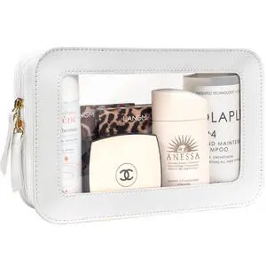 Clear Sunscreen Makeup Bags Pouch, TSA Approved Toiletry Bag with Zipper, Portable Make Up Organizer Traveling Compact Car Bag for Beach Essentials(Clear-White) Clear Sunscreen Makeup Bags Pouch, TSA Approved Toiletry Bag with Zipper, Portable Make Up Organizer Traveling Compact Car Bag for Beach Essentials(Clear-White)