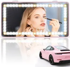 Car Sun Visor Vanity Mirror - Rechargeable Makeup Mirror with 60 LEDs, 3 Light Modes & Dimmable Touch Control for Cars, Trucks, SUVs, Car Interior Accessories for Women (Pink) Car Sun Visor Vanity Mirror - Rechargeable Makeup Mirror with 60 LEDs, 3 Light Modes & Dimmable Touch Control for Cars, Trucks, SUVs, Car Interior Accessories for Women (Pink)
