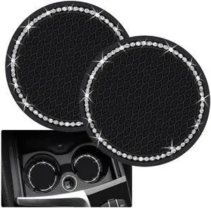 2PCS Bling Car Cup Coaster, 2.75 Inch Auto Cup Holder Insert Coasters Silicone Anti-Slip Crystal Rhinestone Drink Mat, Universal Vehicle Interior Accessories for Women Girls (Black) 2PCS Bling Car Cup Coaster, 2.75 Inch Auto Cup Holder Insert Coasters Silicone Anti-Slip Crystal Rhinestone Drink Mat, Universal Vehicle Interior Accessories for Women Girls (Black)