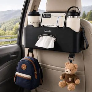 Back Seat Car Organizer with Cup Holders Tissue Box, Phone Stand and Hooks Back Seat Car Organizer with Cup Holders Tissue Box, Phone Stand and Hooks