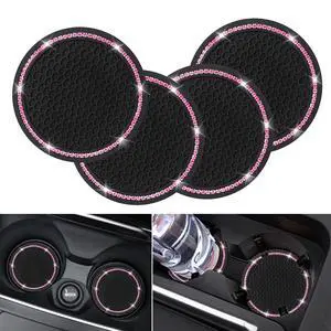 4 Pack Car Coasters, Universal Vehicle Bling Car Coaster, Cute Rhinestone Coaster for Cup Holders,Interior Accessories 2.75'' Silicone Anti Slip Car Coasters for Women (Pink Crystal Circle) 4 Pack Car Coasters, Universal Vehicle Bling Car Coaster, Cute Rhinestone Coaster for Cup Holders,Interior Accessories 2.75'' Silicone Anti Slip Car Coasters for Women (Pink Crystal Circle)