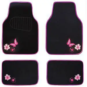 Embroidery Butterfly and Flower Car Floor Mats, Pink Car Floor Mats Universal Fit 95% Automotive,SUVS,Sedan,Vans,for Cute Women,Girly,Set of 4 (Black with Pink) Embroidery Butterfly and Flower Car Floor Mats, Pink Car Floor Mats Universal Fit 95% Automotive,SUVS,Sedan,Vans,for Cute Women,Girly,Set of 4 (Black with Pink)